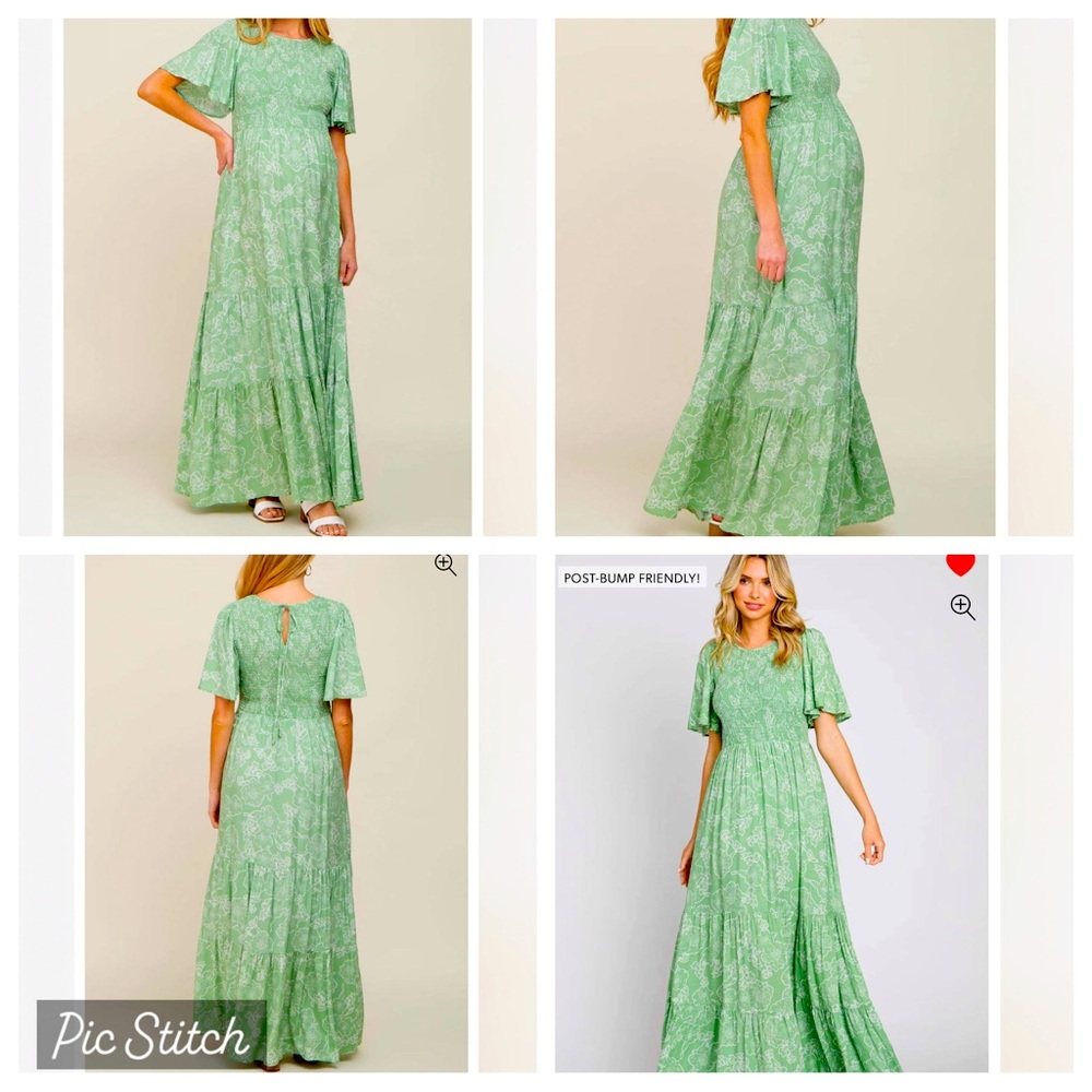 Pink Blush Green Floral Maxi